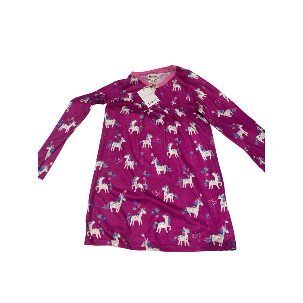 Hatley 8 raspberry unicorn long sleeve all polyester nightgown nwt soft